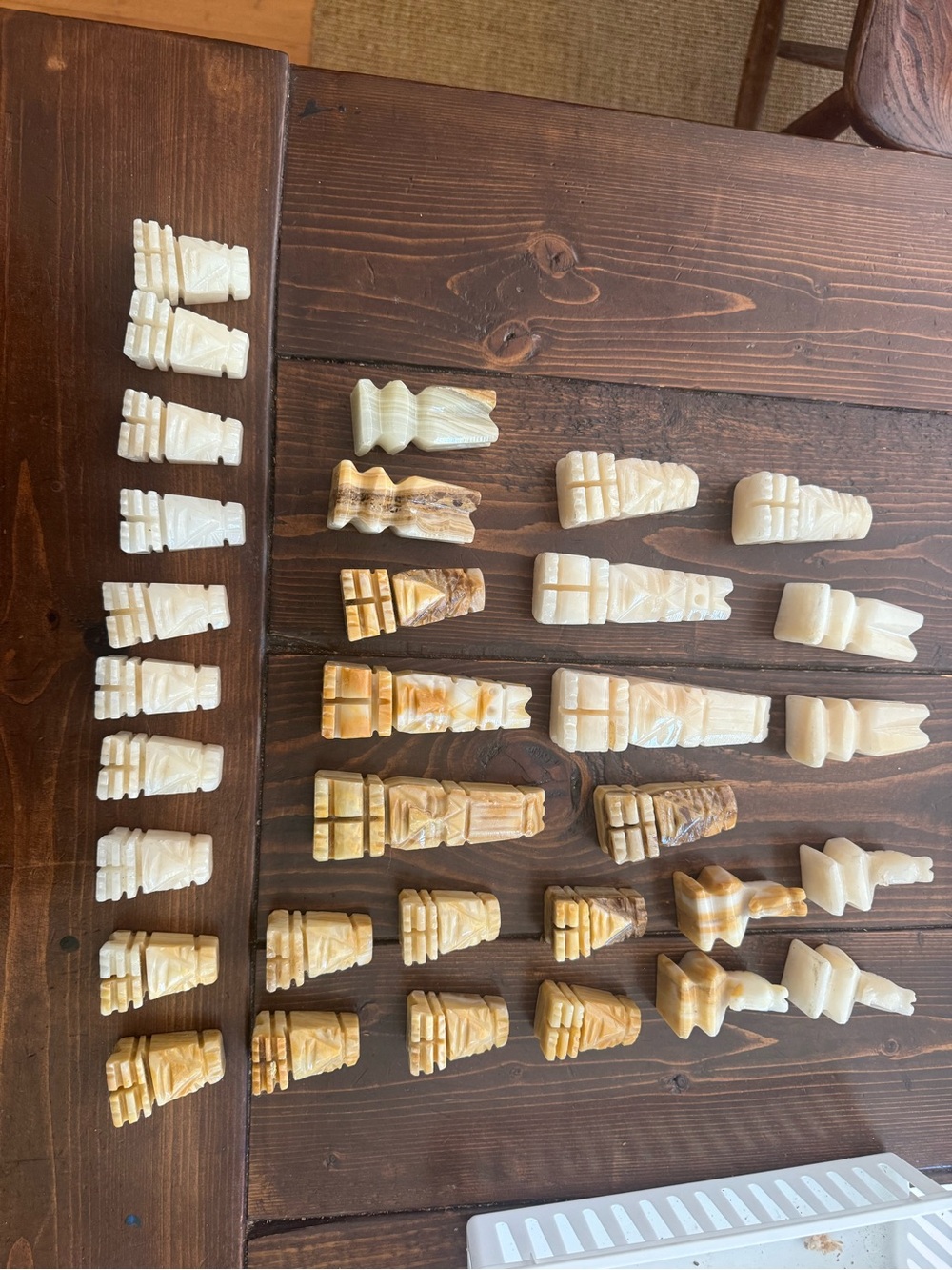 Assorted Onyx marble Stone chess carved set  - Neutral Cream & Tan Tones